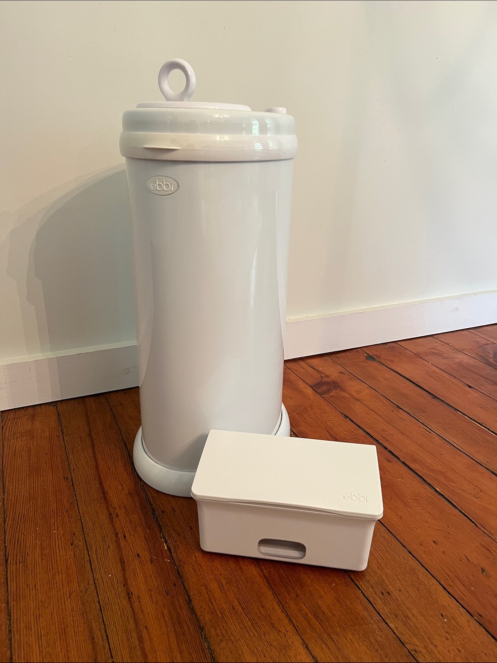 Ubbi White Diaper Pail and Wipes Container